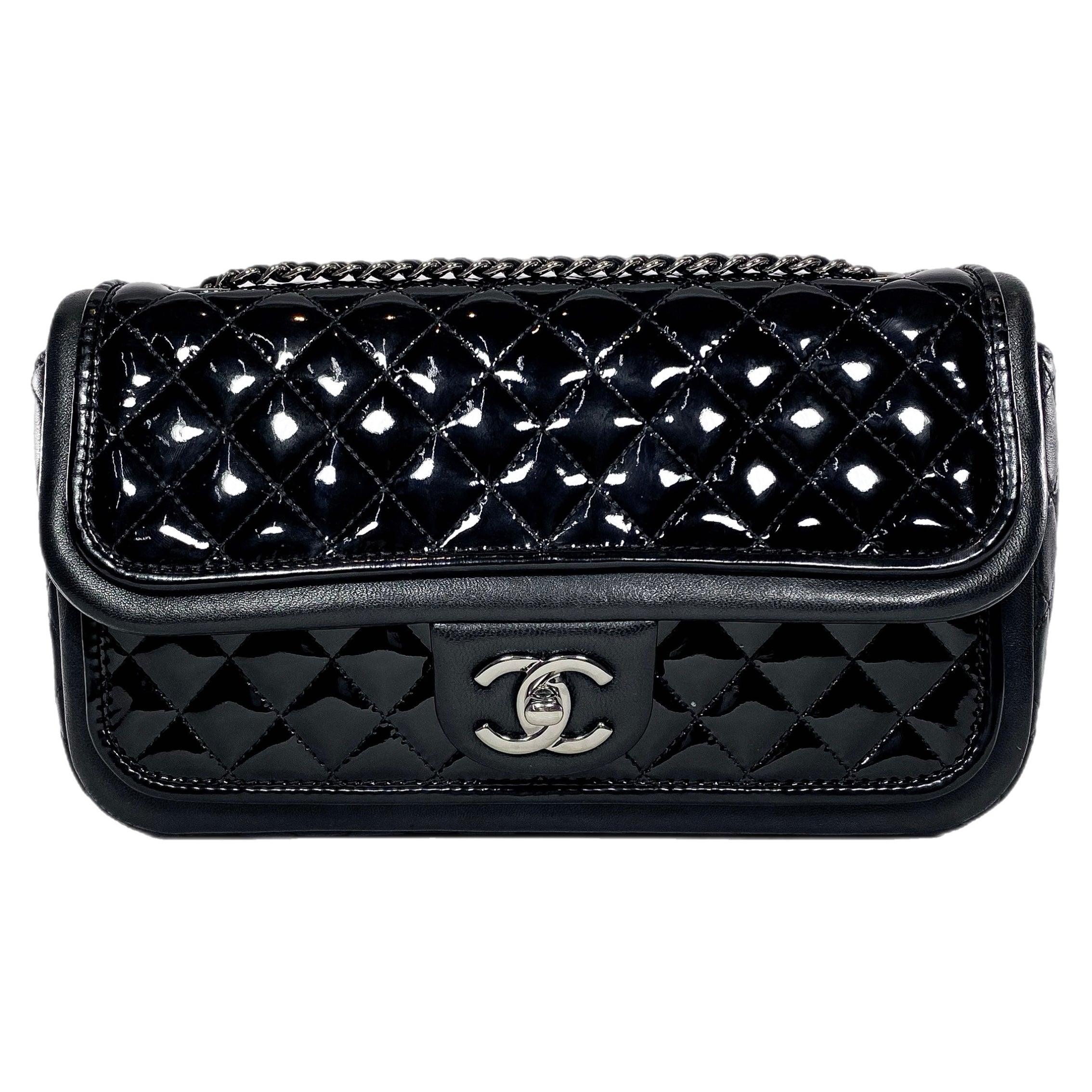 Chanel Black Patent Lambskin Medium Twist Flap Bag