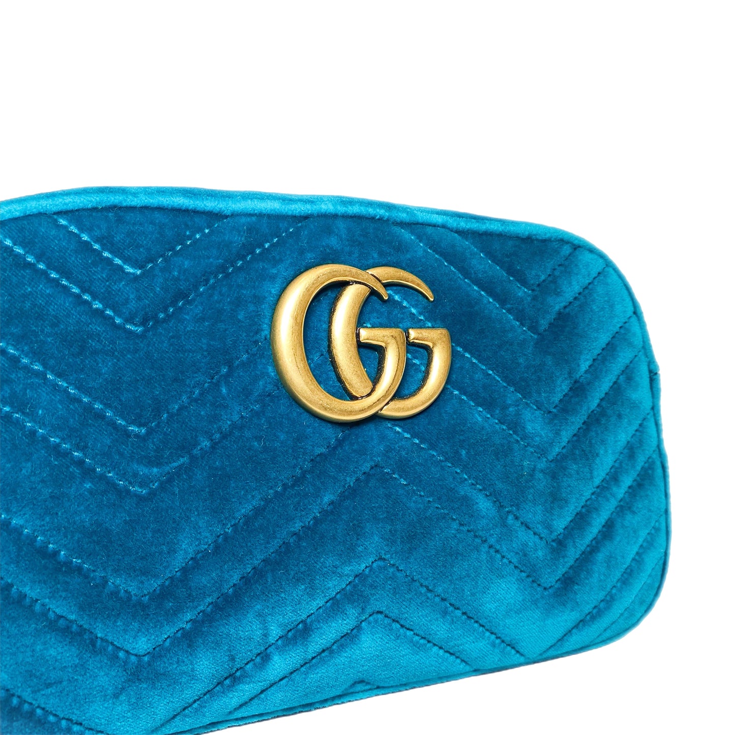 Gucci Small Velvet Pavone Cyan GG Marmont