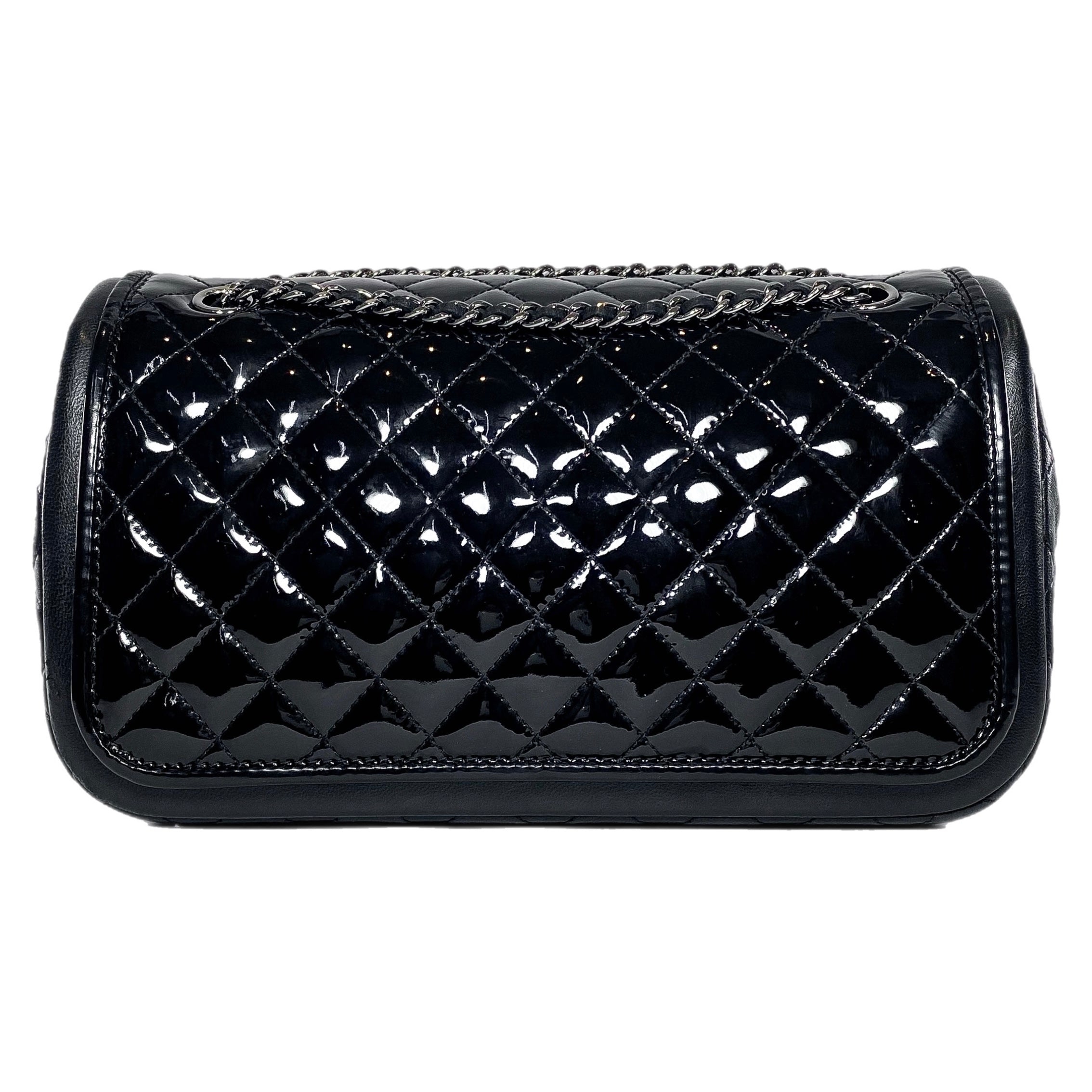 Chanel Black Patent Lambskin Medium Twist Flap Bag