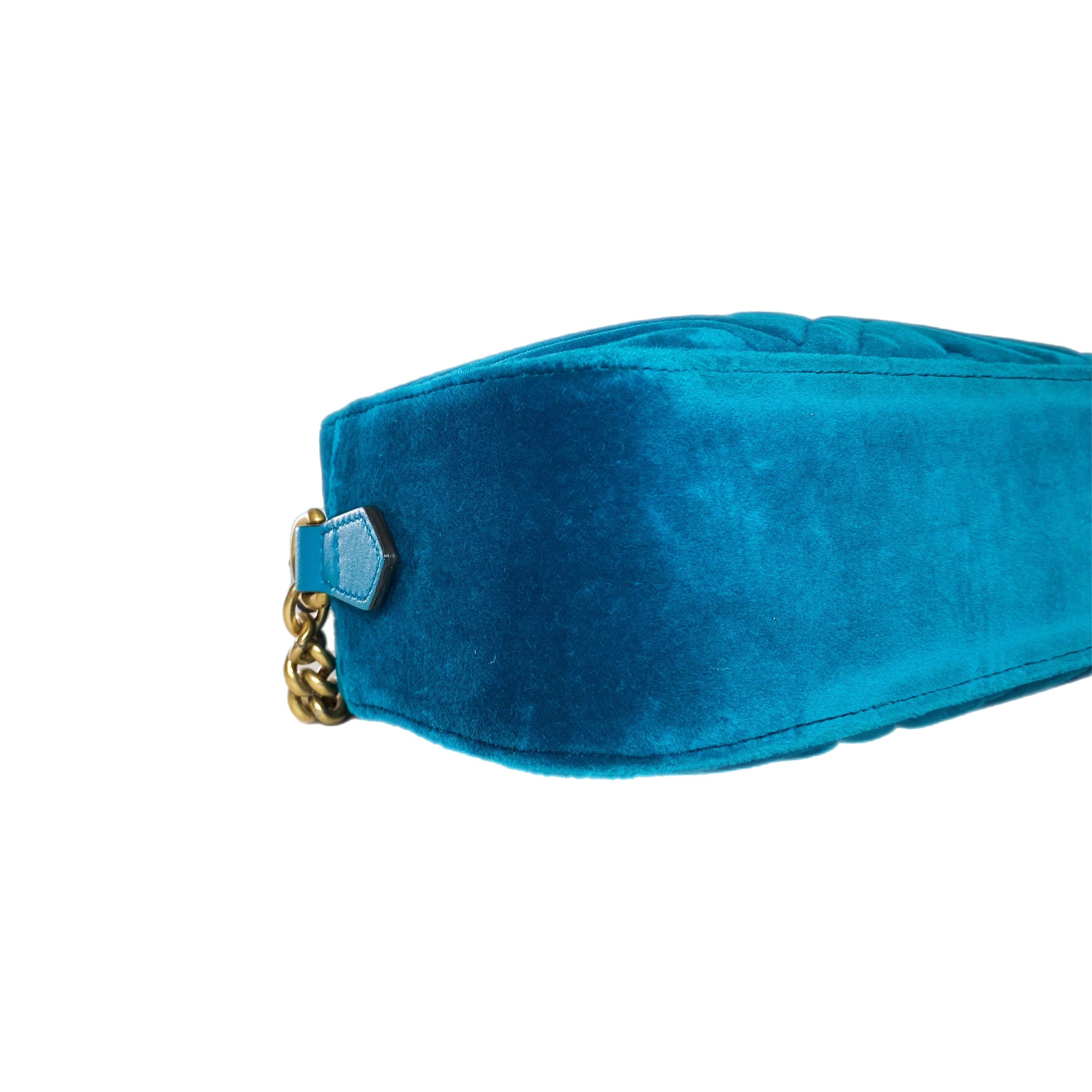 Gucci Small Velvet Pavone Cyan GG Marmont
