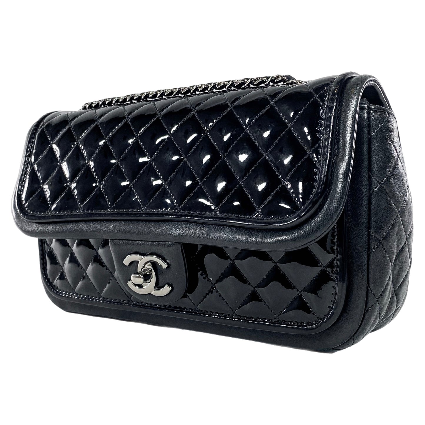 Chanel Black Patent Lambskin Medium Twist Flap Bag