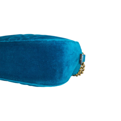 Gucci Small Velvet Pavone Cyan GG Marmont