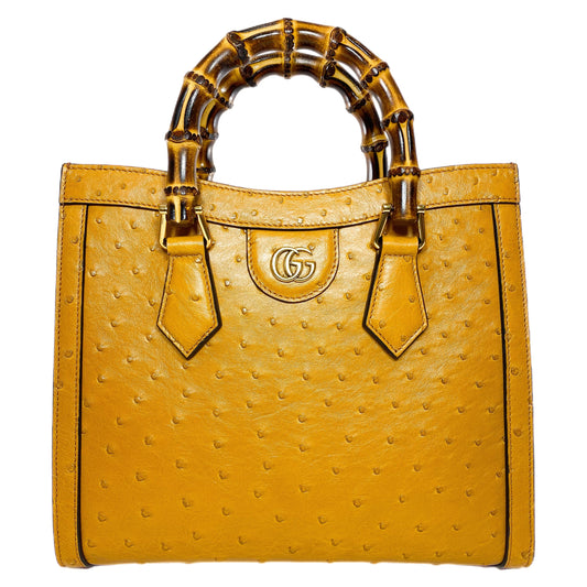 Gucci Diana Camel Ostrich Bamboo Tote Bag