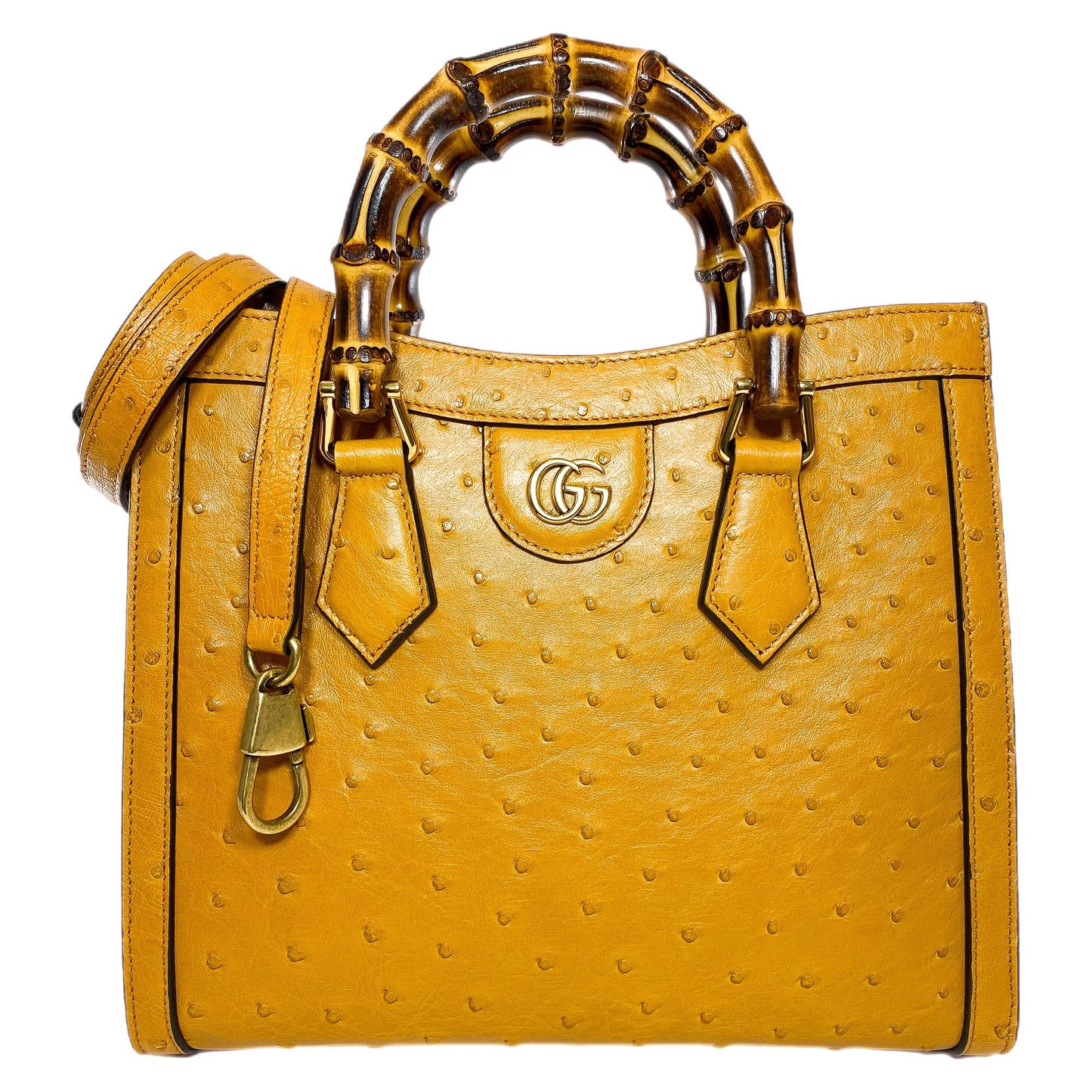 Gucci Diana Camel Ostrich Bamboo Tote Bag