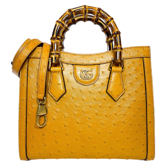 Gucci Diana Camel Ostrich Bamboo Tote Bag