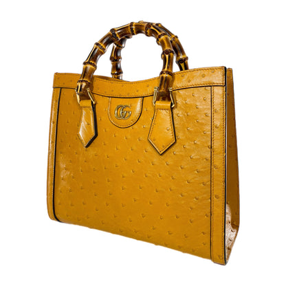 Gucci Diana Camel Ostrich Bamboo Tote Bag