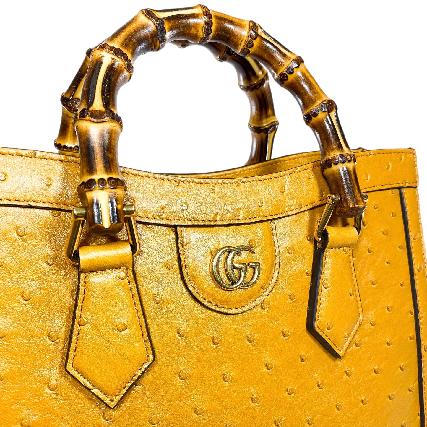 Gucci Diana Camel Ostrich Bamboo Tote Bag