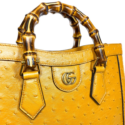 Gucci Diana Camel Ostrich Bamboo Tote Bag