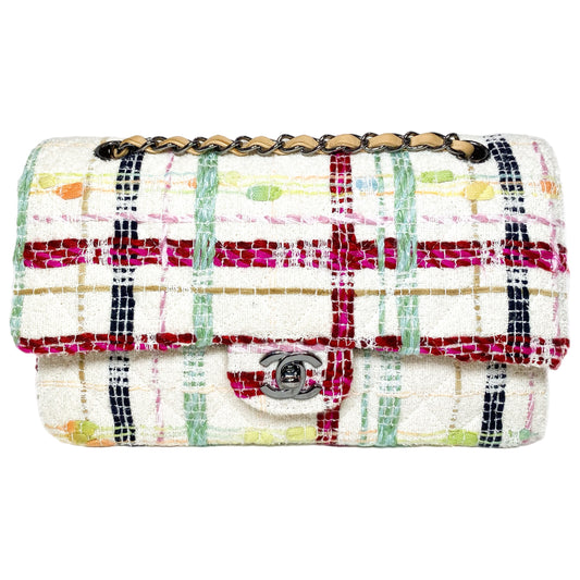 Chanel Multicolor Quilted Medium Tweed Double Flap Bag