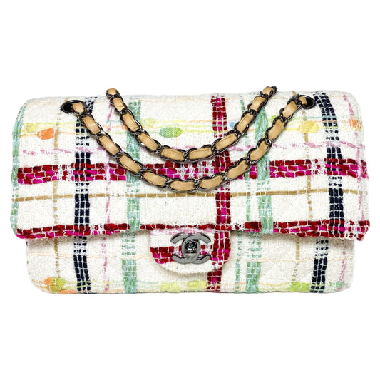 Chanel Multicolor Quilted Medium Tweed Double Flap Bag