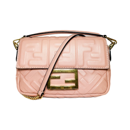 Fendi Rosa Bourbon Small Embossed Baguette