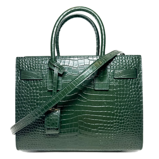 Saint Laurent Green Embossed Crocodile Sac de Jour