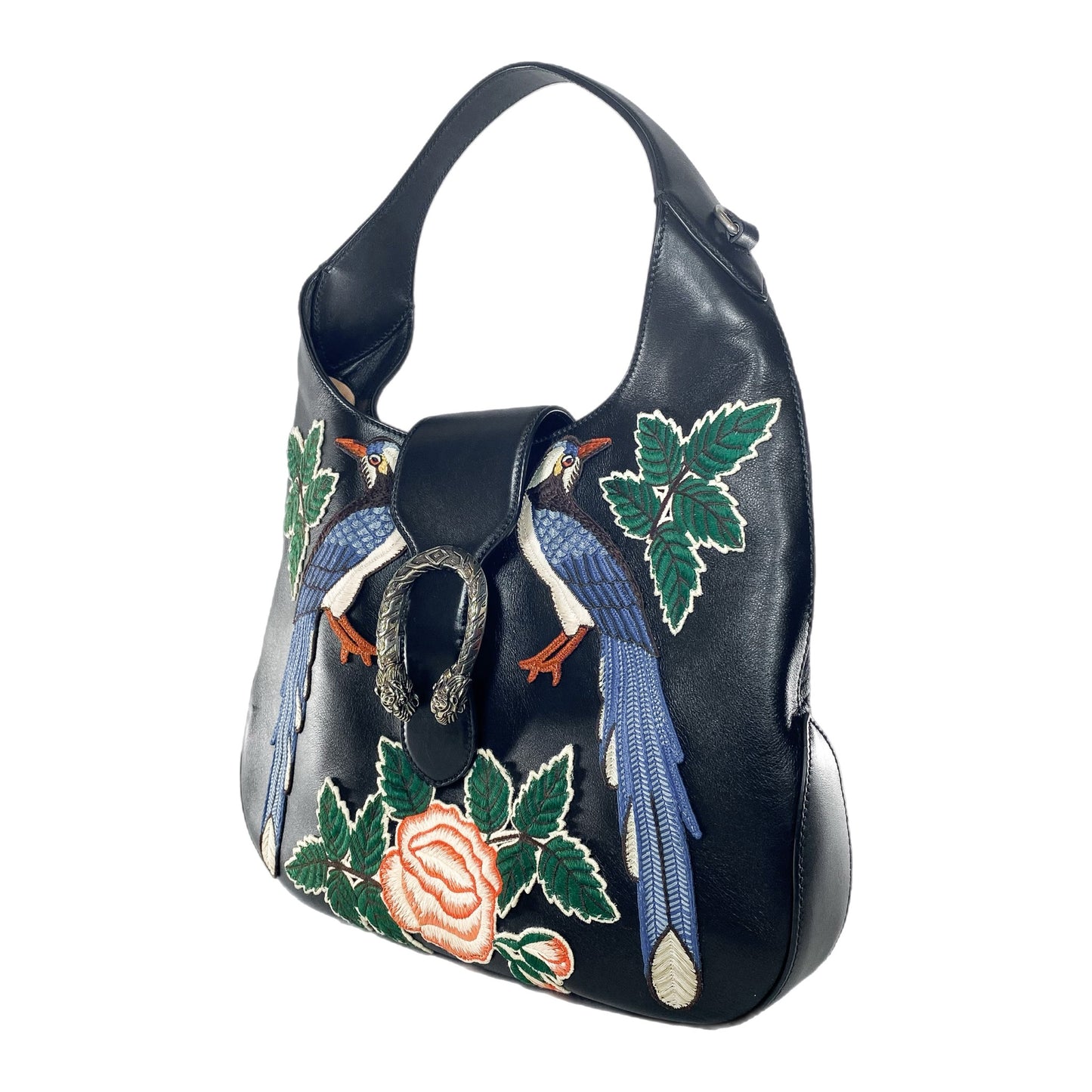 Gucci Black Embroidered Garden Collection Dionysus Hobo Bag