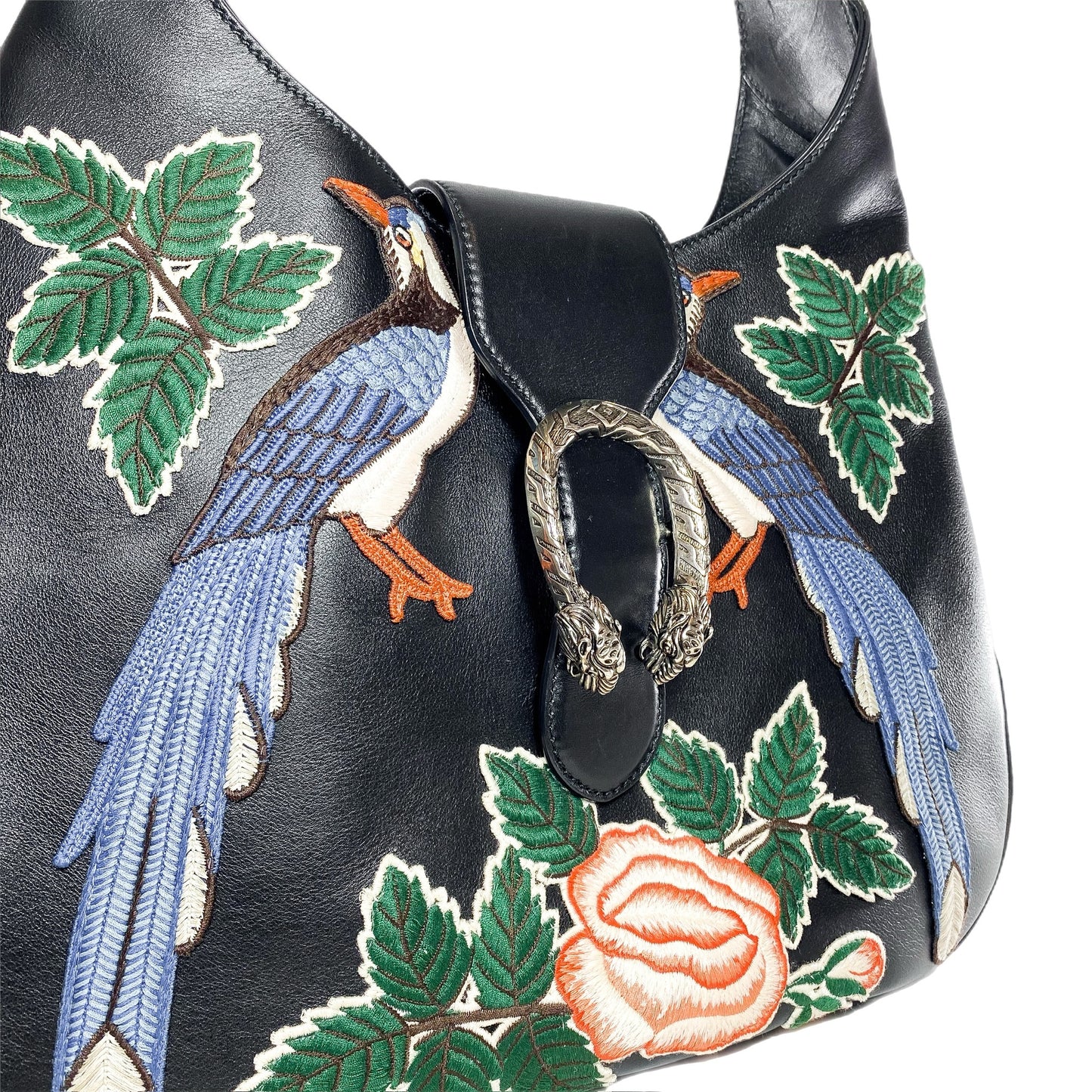 Gucci Black Embroidered Garden Collection Dionysus Hobo Bag