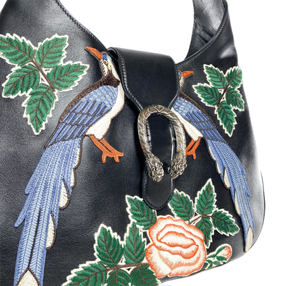Gucci Black Embroidered Garden Collection Dionysus Hobo Bag