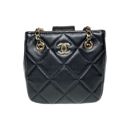 Chanel Black Tiny Shopping Clutch with Chain