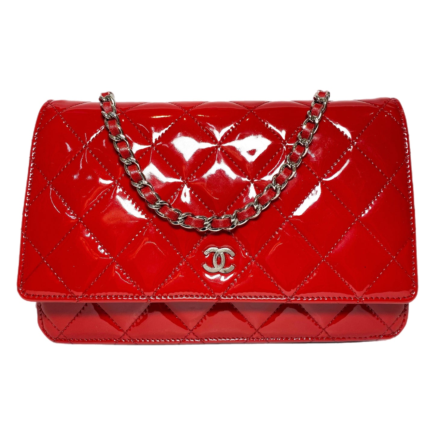 Chanel Red Patent Wallet on Chain