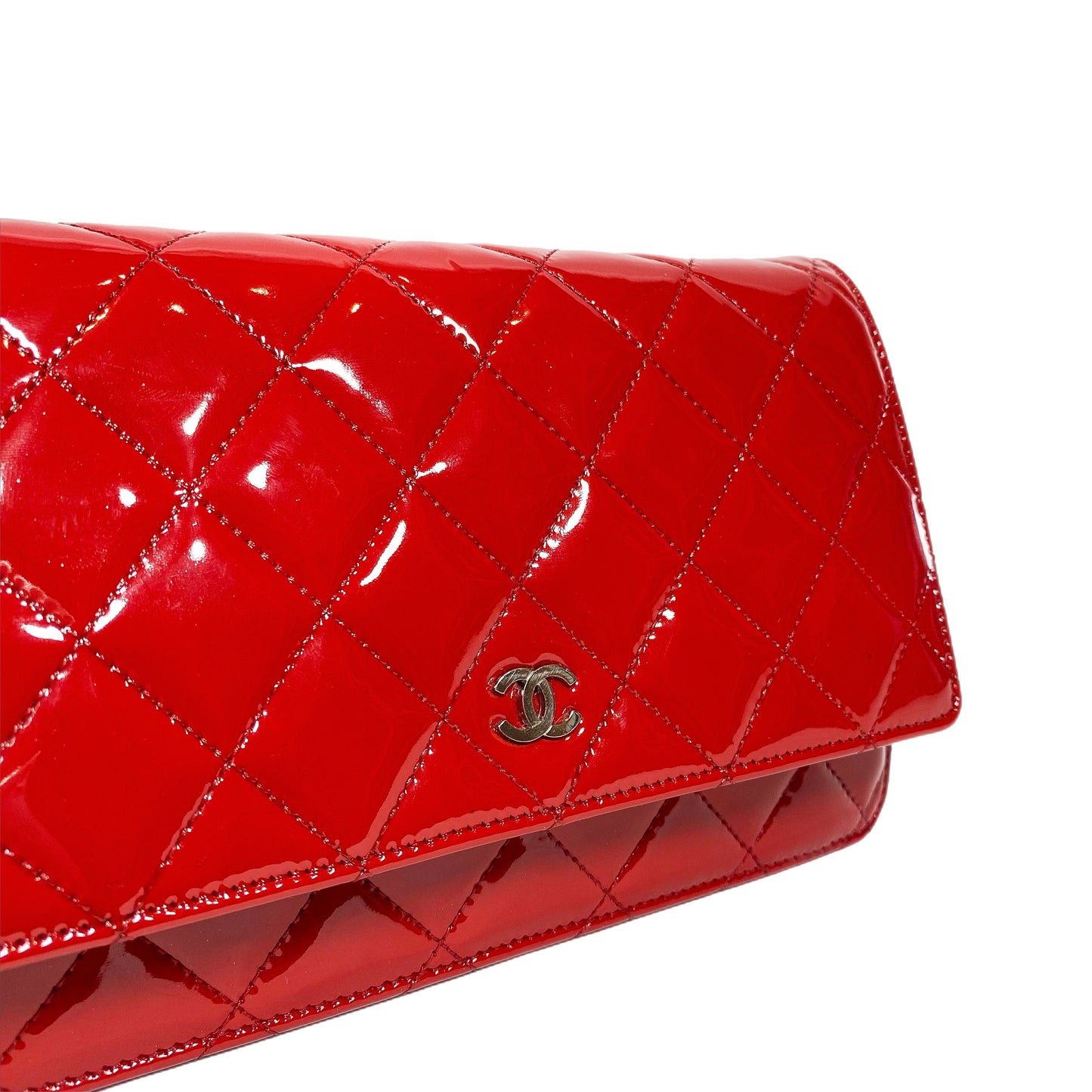 Chanel Red Patent Wallet on Chain
