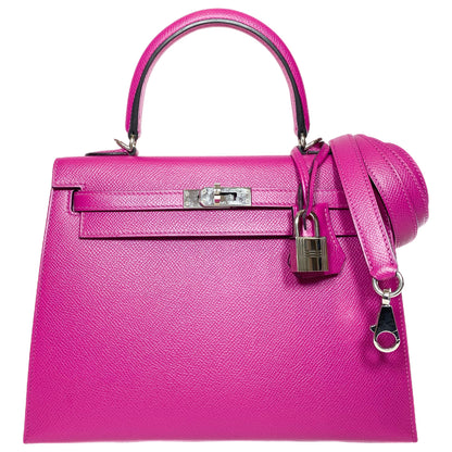 Hermes Kelly 25 Rose Pourpre Epsom Palladium Hardware