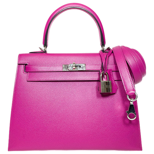 Hermes Kelly 25 Rose Pourpre Epsom Palladium Hardware