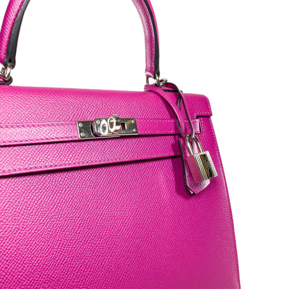 Hermes Kelly 25 Rose Pourpre Epsom Palladium Hardware