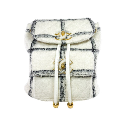Chanel Ecru Black Tweed Wool Elegant Backpack
