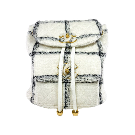 Chanel Ecru Black Tweed Wool Elegant Backpack