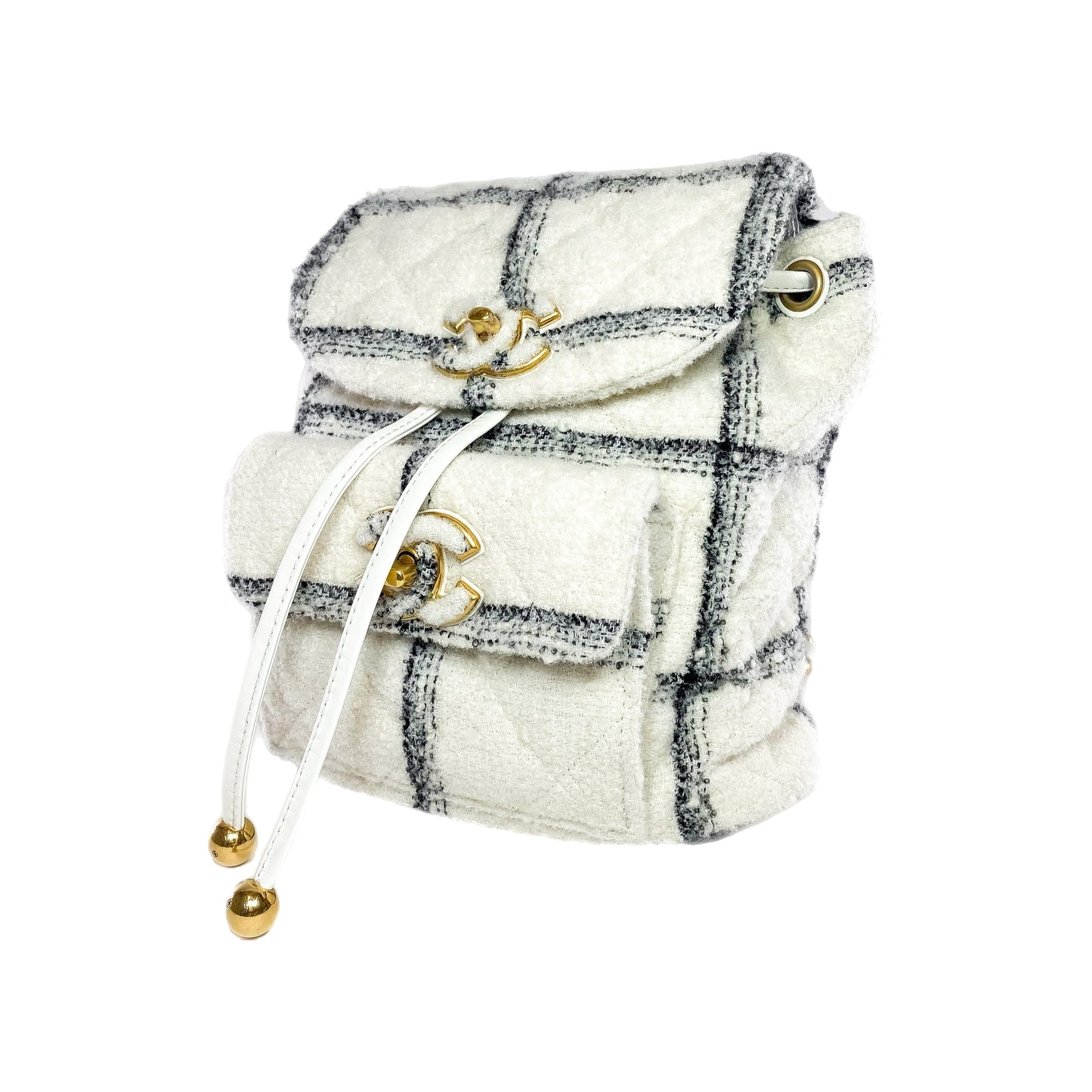 Chanel Ecru Black Tweed Wool Elegant Backpack