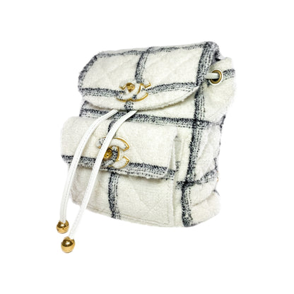 Chanel Ecru Black Tweed Wool Elegant Backpack