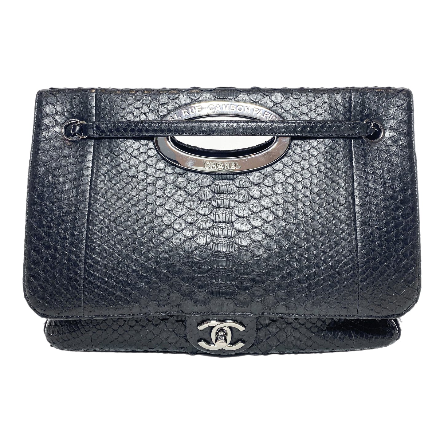 Chanel Black Snakeskin Rue 31 Cambon Maxi Flap