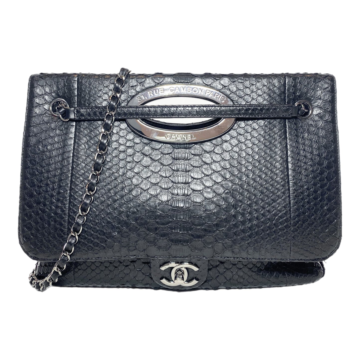 Chanel Black Snakeskin Rue 31 Cambon Maxi Flap