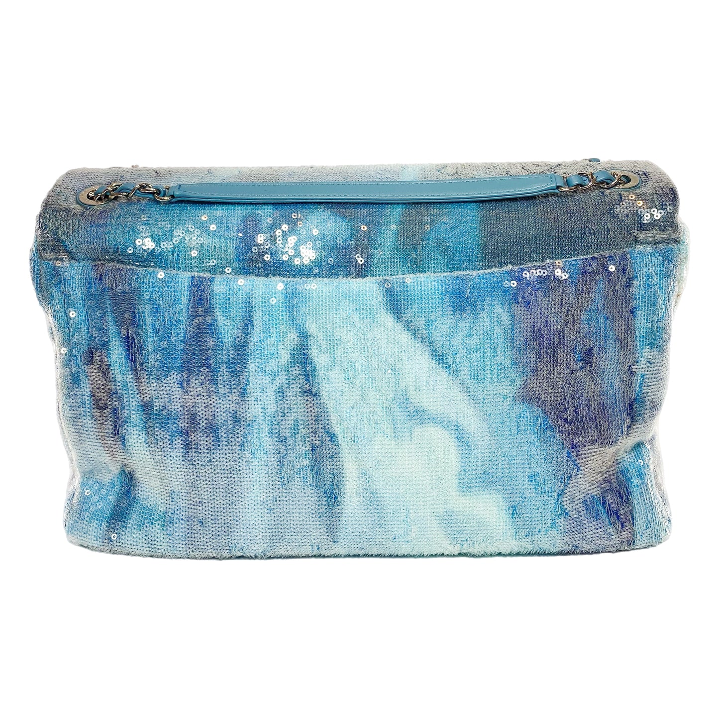 Chanel Light Blue Sequin Resin Crystal Large Waterfall Charms Flap Bag