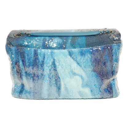 Chanel Light Blue Sequin Resin Crystal Large Waterfall Charms Flap Bag