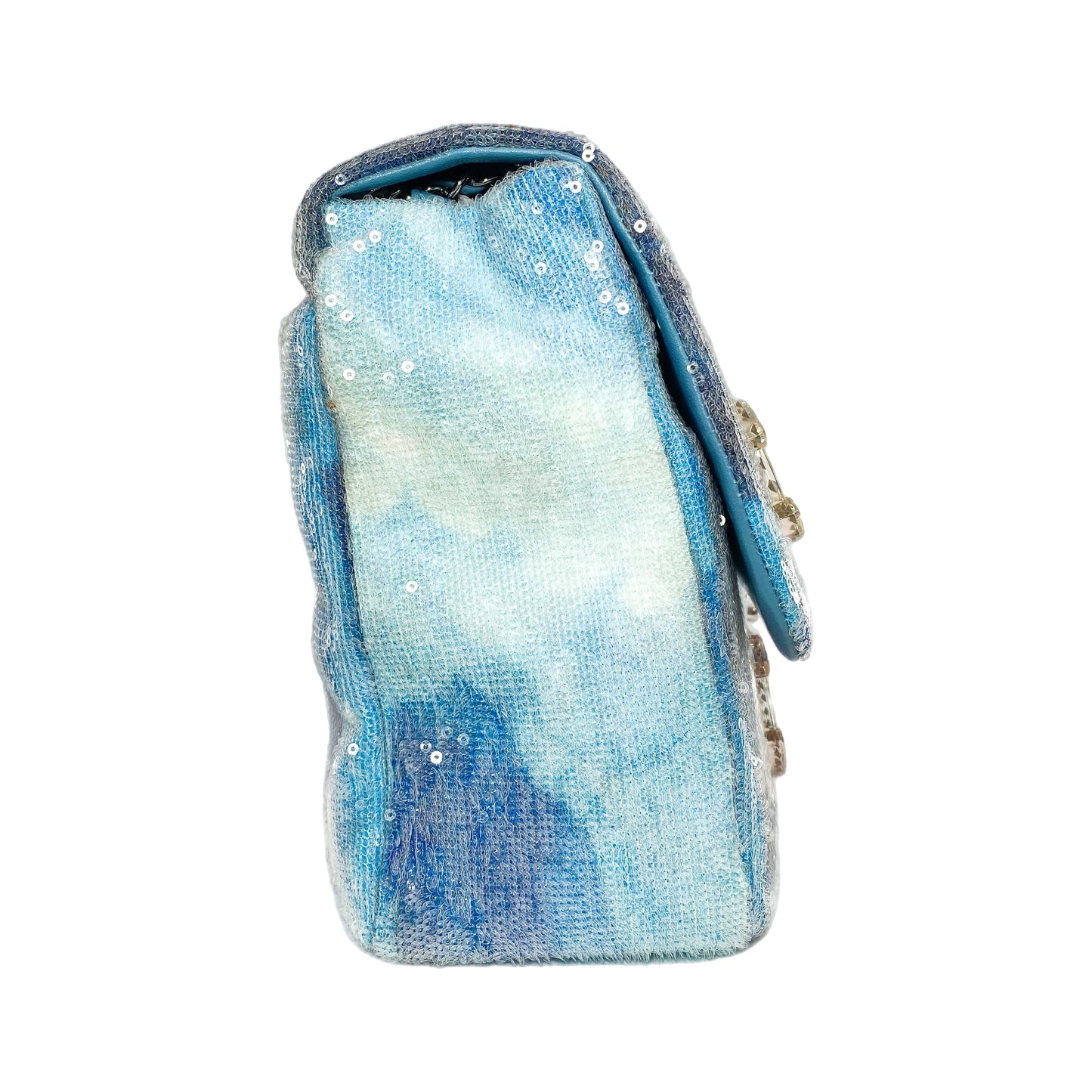 Chanel Light Blue Sequin Resin Crystal Large Waterfall Charms Flap Bag