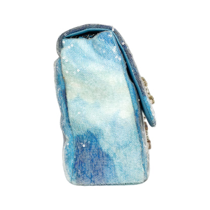 Chanel Light Blue Sequin Resin Crystal Large Waterfall Charms Flap Bag