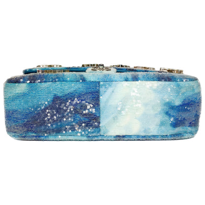 Chanel Light Blue Sequin Resin Crystal Large Waterfall Charms Flap Bag