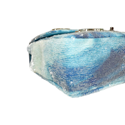 Chanel Light Blue Sequin Resin Crystal Large Waterfall Charms Flap Bag