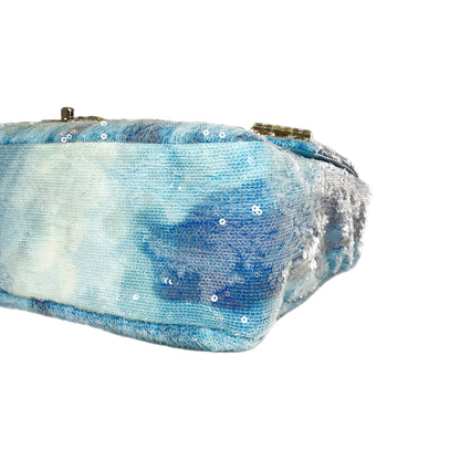 Chanel Light Blue Sequin Resin Crystal Large Waterfall Charms Flap Bag