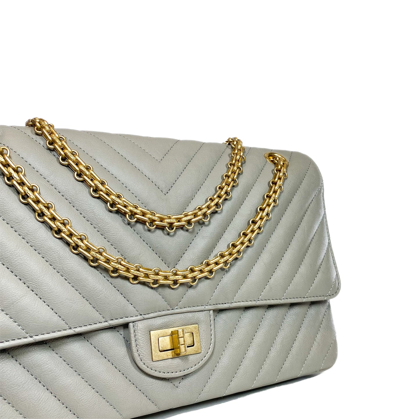 Chanel Grey Reissue Chevron Flap Bag