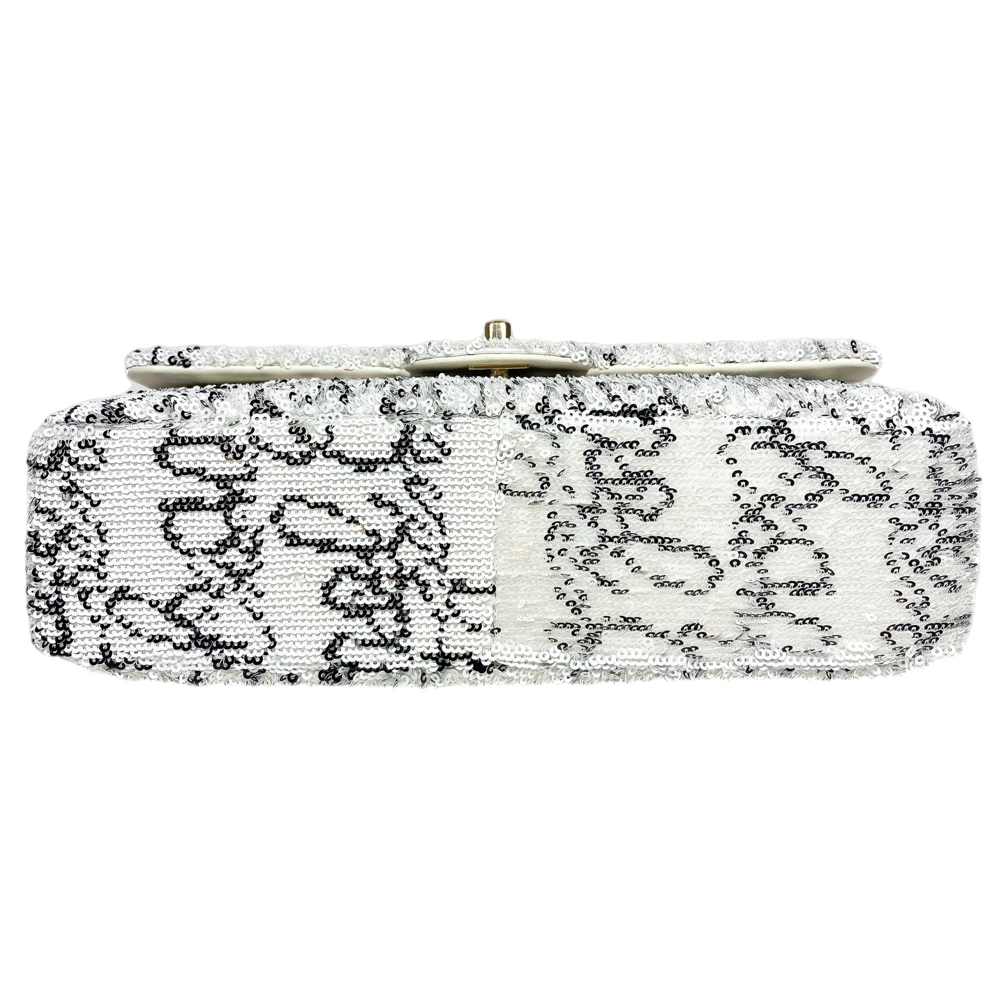 Chanel White Sequin Logo Script Flap Bag