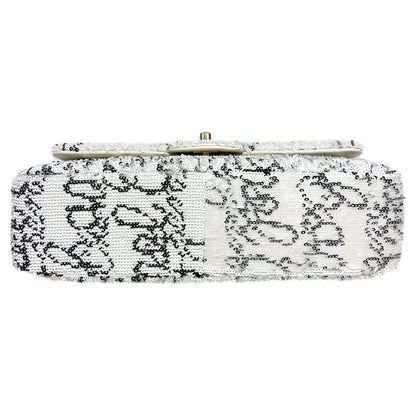 Chanel White Sequin Logo Script Flap Bag
