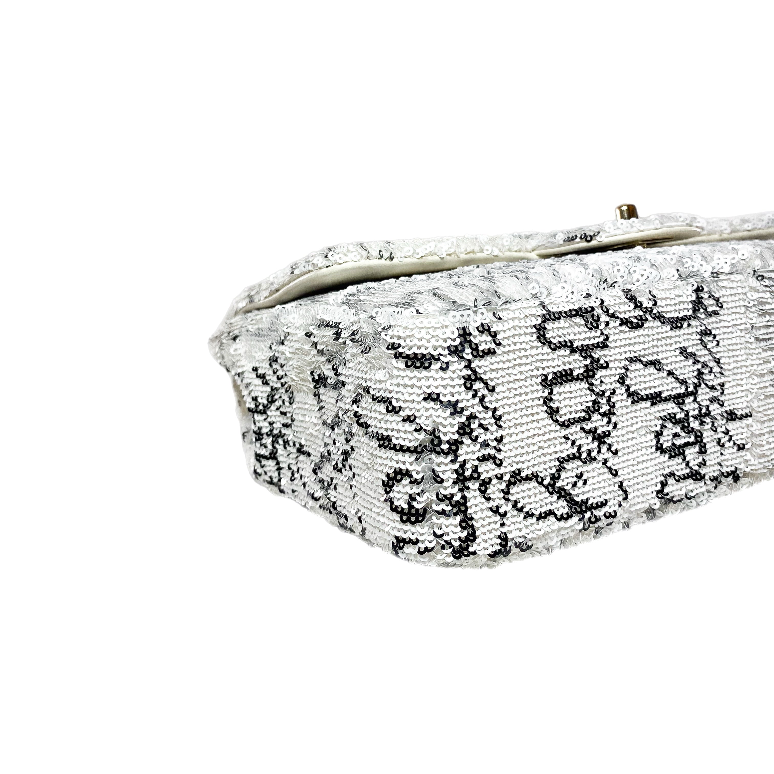Chanel White Sequin Logo Script Flap Bag