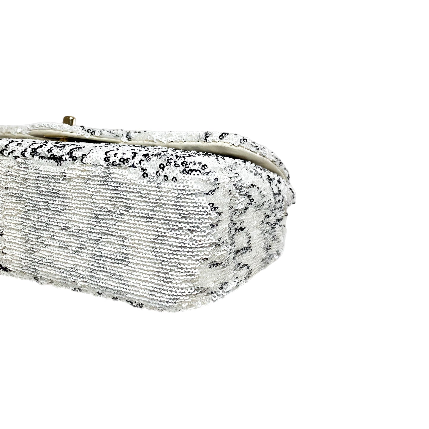 Chanel White Sequin Logo Script Flap Bag