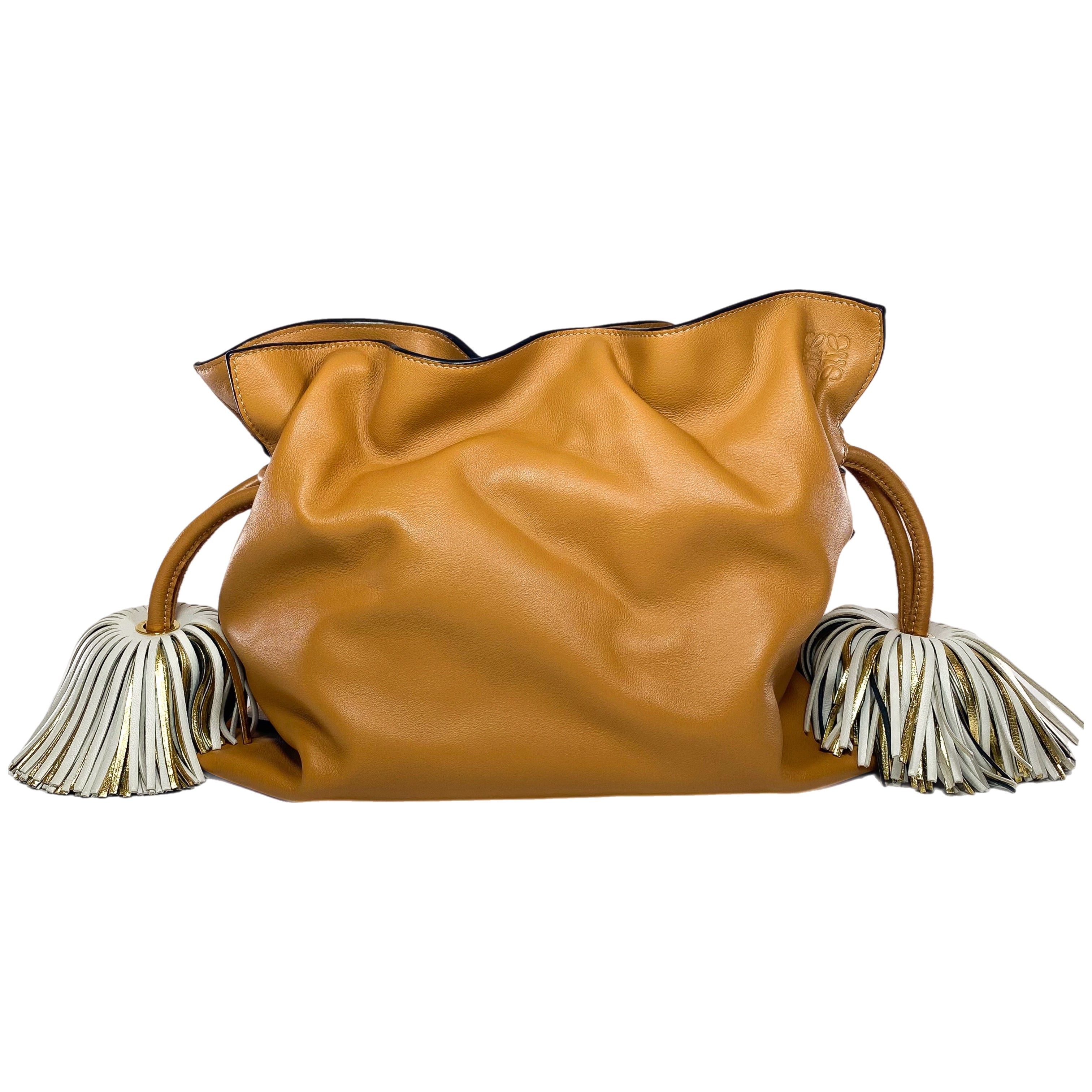 Loewe Flamenco Tasselled Camel Drawstring Tote