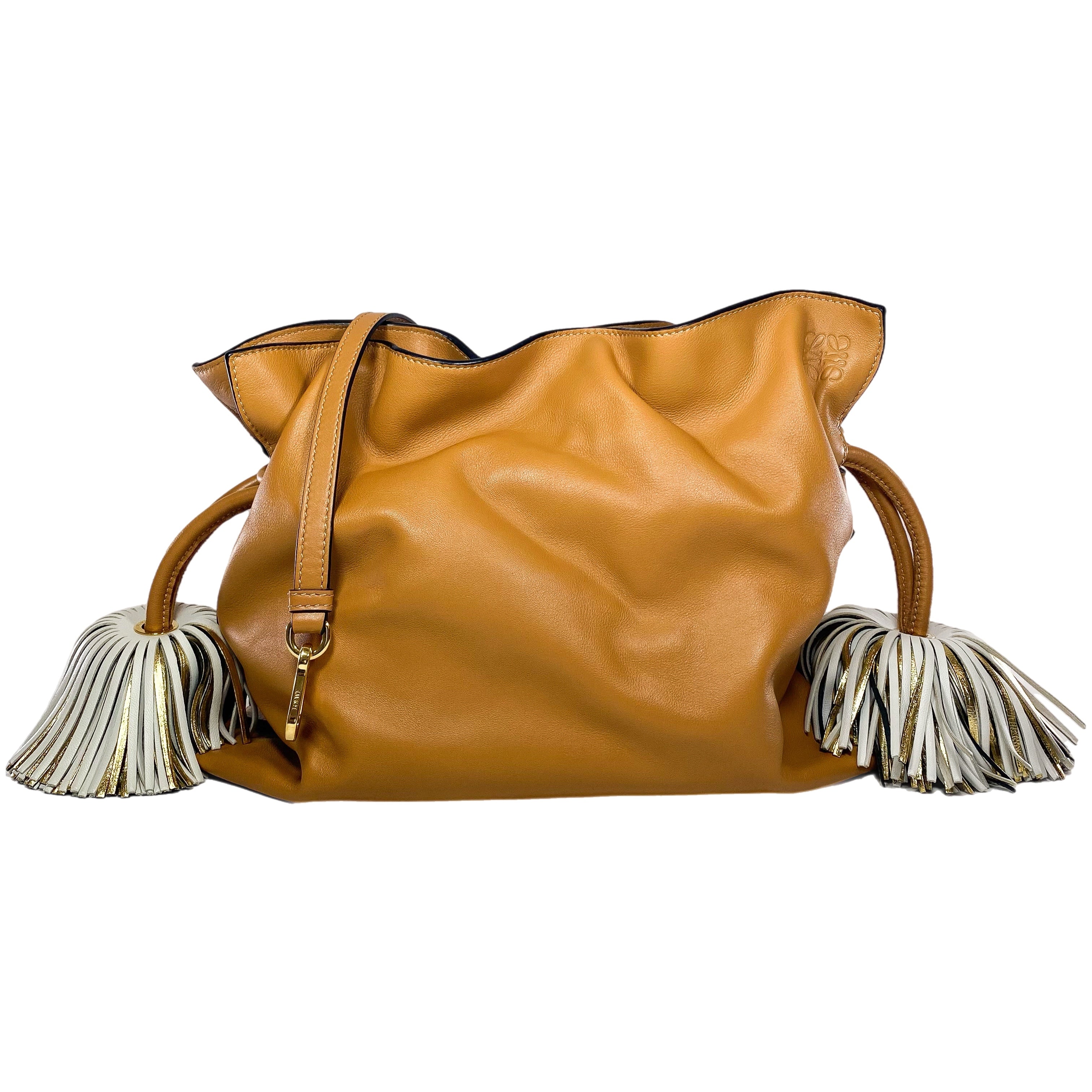 Loewe Flamenco Tasselled Camel Drawstring Tote