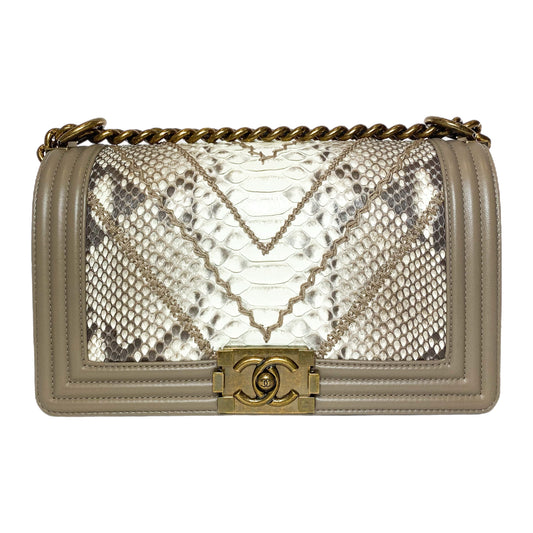 Chanel Taupe Python Old Medium Boy Bag