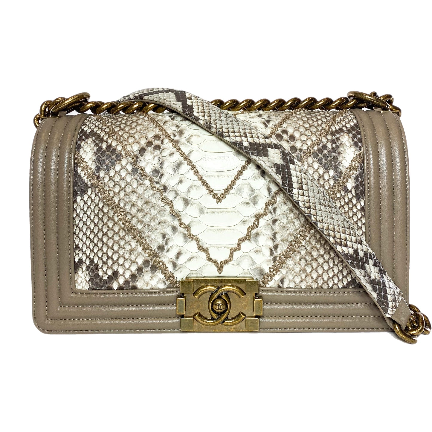Chanel Taupe Python Old Medium Boy Bag