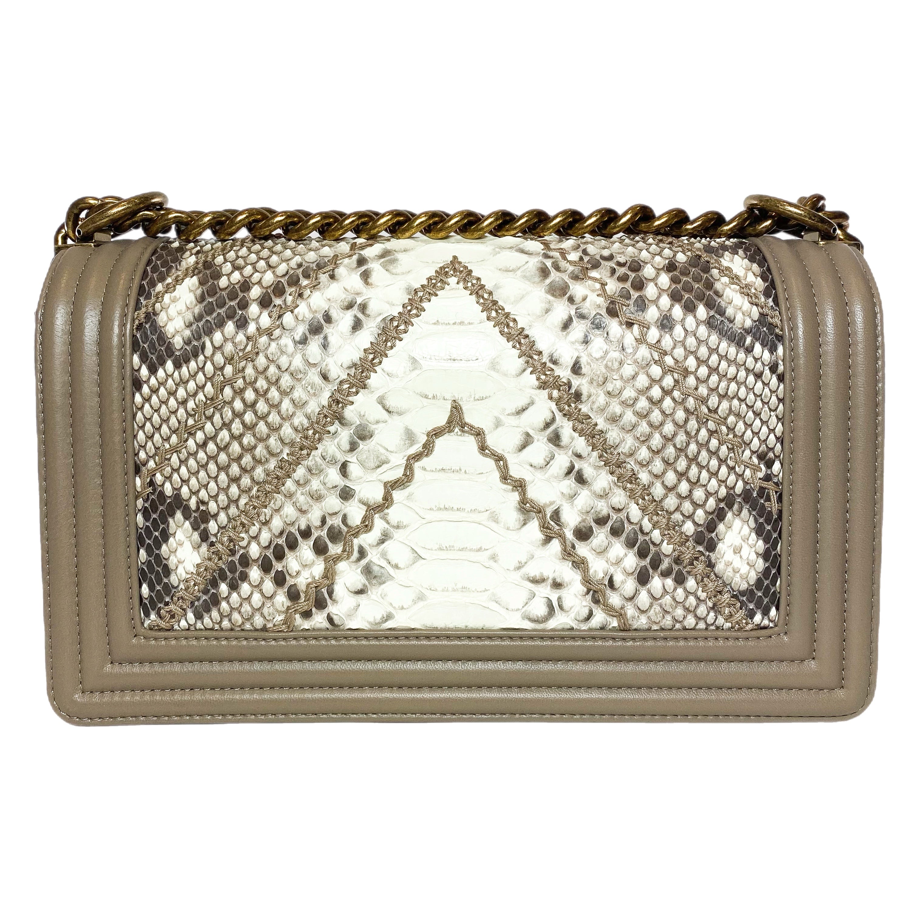 Chanel Ivory Taupe Python Old Medium Boy Bag