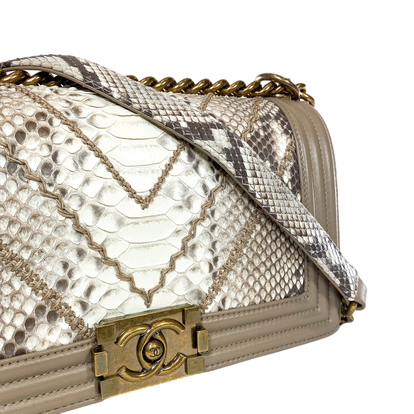 Chanel Taupe Python Old Medium Boy Bag