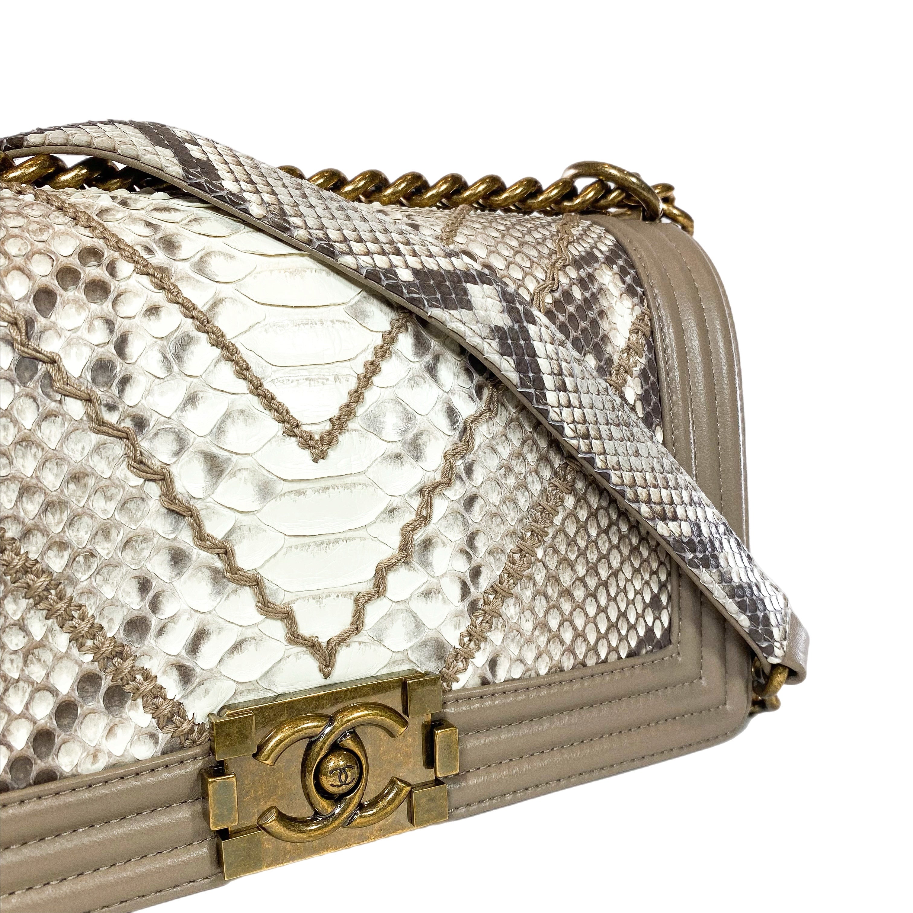 Chanel Ivory Taupe Python Old Medium Boy Bag